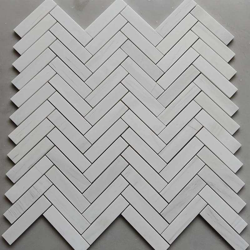 White Marble Herringbone Tile